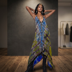 High Quality Solid Autumn V-neck Rayon Asymmetrical Maxi <b>Dress</b> Regular Fit <b>Sleeveless</b> Embroidery Boho <b>Summer</b> Natural Waist - Product Image 3