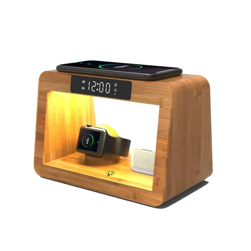 GHC bamboo wireless charging station with clock