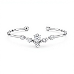 Women's 925 Sterling <b>Silver</b> <b>Cuff</b> <b>Bracelet</b> With Round Brilliant Cut Diamonds Claw Setting Geometric Classic Wedding Jewelry - Product Image 1