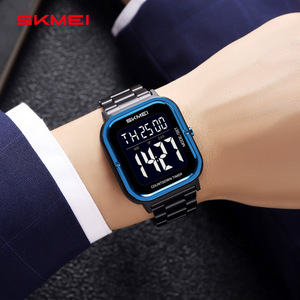 <b>Skmei</b> Square Digital <b>Watch</b> Men Stainless Steel Band 30M Waterproof Countdown Timer Sports Electronic <b>Watch</b> - Product Image 2