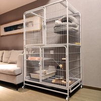 Cage pour chat en fer, lit pour chat, maison pour chat, villa pour chat tout-en-un, quatre niveaux, enclos spacieux d'intérieur, bac à litière intégré, respirant