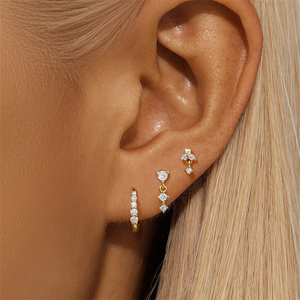 Juego de Aretes CANNER con Diseño de Gota de Agua, Borla, Estrella, Geometría, Zirconia, Aretes de Aro y Perno en Plata 925 - Product Image 6