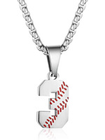Numéro 0-99 Collier pendentif numéro de baseball Collier numéro de sport en acier noir inoxydable