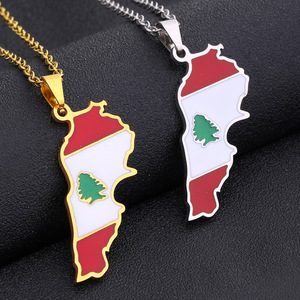 Vintage Stainless Steel Lebanon Flag Drip Oil <b>Map</b> Pendant Necklace for Men & Women Unisex Link Chain Gift - Product Image 1