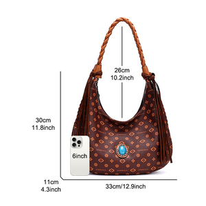 Longlv BB-1 Sacs à main marron turquoise avec pompon toutes saisons - Product Image 5