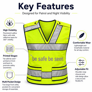 Gilet di Sicurezza Riflettente ad Alta Visibilità con Logo Personalizzato, Tasche Multiple, Bottoni a Pressione Regolabili sulle Spalle, Abbigliamento da Lavoro per Pattuglie Stradali - Product Image 3