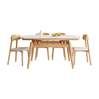 Table à manger ronde extensible française avec pieds en bois de caoutchouc, plateau en pierre frittée, haute qualité pour les ensembles de salle à manger à domicile