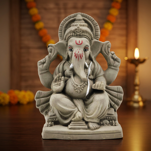 Idole de Ganesha en argile faite à la main, 6 pouces, figurine traditionnelle unie pour la décoration de la maison, des temples, les expositions festives et les collections de cadeaux - Product Image 4