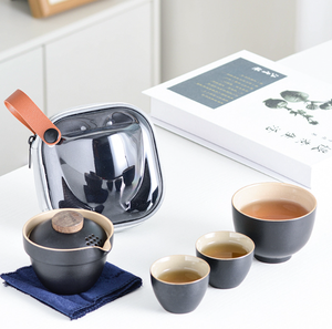 Service à thé de voyage de couleur bleue avec un sac portable accepter logo personnalisé - Product Image 5