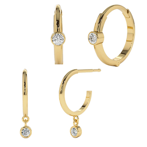 Gemnel 925 Sterling Silver High-Quality Gold-Plated Round Cubic Zirconia Exquisite Hoop Earrings - Product Image 1