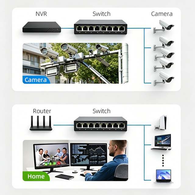 OEM Unmanaged Ethernet Switch RJ45 8-Ports 10/100/1000Mbps Full Gigabit IP Camera Network Support 1000M DATA QoS 32G Capacity