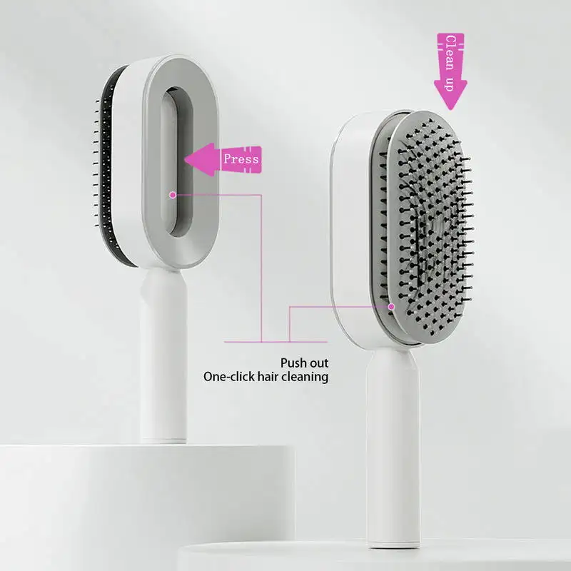 Custom Quick Self Clean Convenient Detangling Scalp Massage Airbag Hair Comb Tangle Brush Self Cleaning Hair Brush for Women