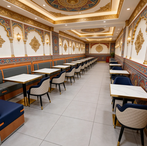 Conjunto de Sillas Modernas en Forma de L de Cuero PU para Restaurante Indio con Mesa de Imitación Mármol para Área de Comedor - Product Image 5