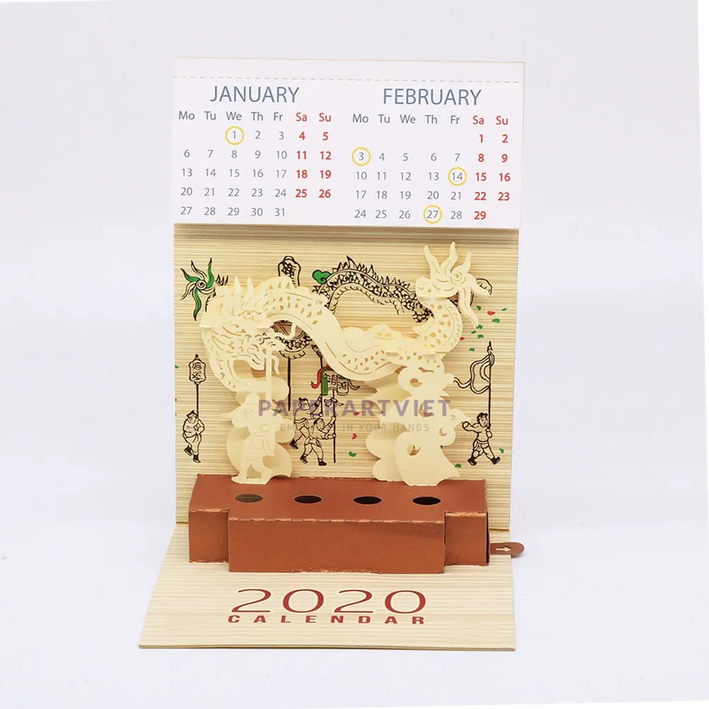 Desain Kustom Karton Bulanan Buatan Tangan Meja Mencetak Kalender dengan Memo Notebook PAV