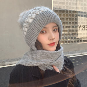 <span class=keywords><strong>Bonnet</strong></span> et Écharpe 2-en-1 Hiver Chaud avec <span class=keywords><strong>Pompon</strong></span>, Tricoté Épais, <span class=keywords><strong>Bonnet</strong></span> au Crochet, Casquette de Ski Extérieur pour Femme - Product Image 3