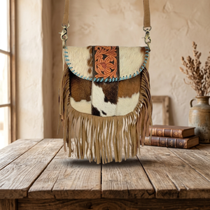 Bohemian Vintage Fashion Crossbody Genuine Leather Bag Rivet Flowers Decoration Teal Lacing Fringe <b>Top</b>-Manufacturer Exporter - Product Image 3