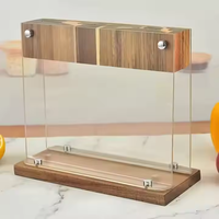 Nouvel arrivage de cinq fentes organisateur de stockage de couteaux de cuisine en bois d'acacia et bloc acrylique avec sacs à roulettes pour couteaux