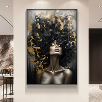 Tableaux Décoratifs Personnalisés Femme Africaine Portrait Noir et Or Luxe, Art Mural Moderne pour Salon Maison, Encadrés
