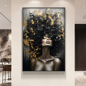 <span class=keywords><strong>Pinturas</strong></span> decorativas <span class=keywords><strong>de</strong></span> retrato femenino africano personalizadas, arte <span class=keywords><strong>de</strong></span> pared negro y dorado <span class=keywords><strong>de</strong></span> lujo, decoración moderna para el hogar y la sala <span class=keywords><strong>de</strong></span> estar enmarcada - Product Image 2