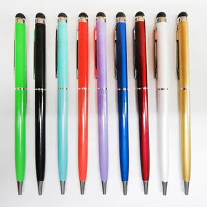 Metal Stylus Touch Pen Canetas Esferográficas Impressão Barato Metal Slim 2 em 1 Multi Cores Sports Opp Bag OEM Promocional Caneta 10g 0.7 Mm