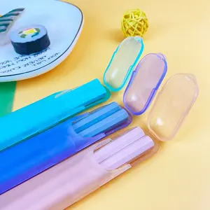 새로운 도착 칼 휴대용 패션 다채로운 재사용 유리 섬유 젓가락 초밥 Cuttlery 세트 플라스틱 젓가락 상자