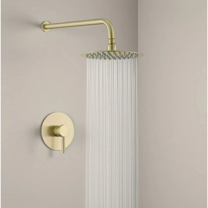 Recessed Shower Head Set Round Rainfall Brass Plated Concealed Installation Bath Hardware - Product Image 1