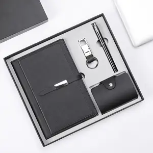 Promotional Notebook PU Leather Notebook A5 Custom Logo Notebook With USB Flash Disk Card Case And Pen Gift Set