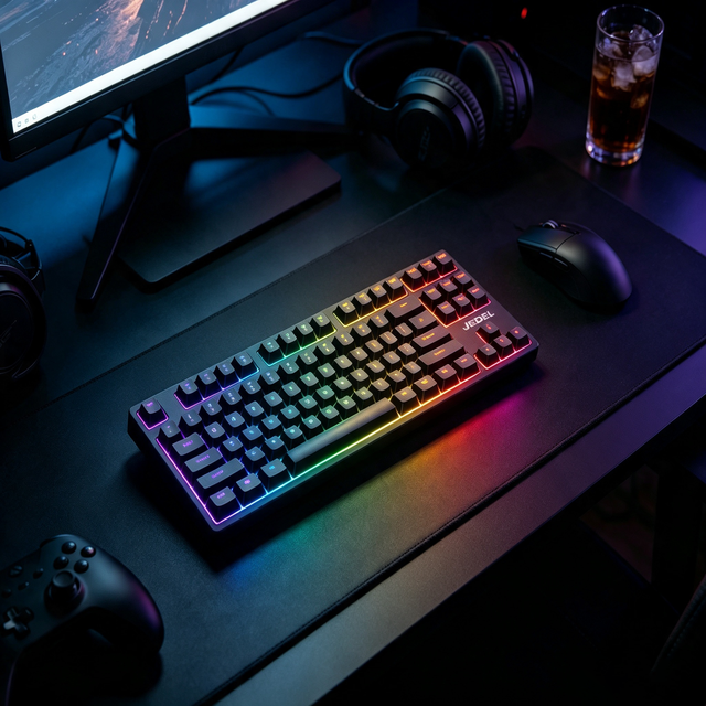 JEDEL 87 Keys Wireless RGB Mechanical Keyboard Rainbow 11 Lighting Modes Backlit Gaming Keyboard for PC Laptop