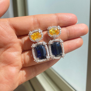 Orecchini Pendenti Quadrati in Zircone Blu Bicolore per Donne, Gioielli Eleganti Vintage alla Moda - Product Image 3