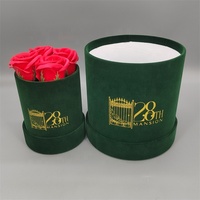 Boîtes en carton de haute qualité en velours vert personnalisées pour roses éternelles, avec revêtement UV et gaufrage, boîte cadeau ronde