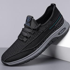Zapatillas deportivas transpirables de malla para hombre, color negro y gris, con cordones, para uso casual. - Product Image 1