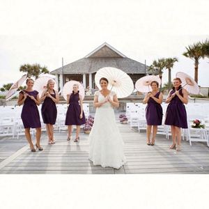 Handmade <b>Red</b> 84cm Bamboo & Cotton <b>Paper</b> Parasol Umbrella with Custom Logo for Wedding Bride Bridesmaids Favors - Product Image 5
