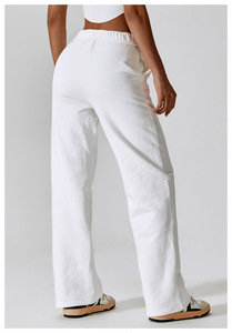 Pantalones de <span class=keywords><strong>mujer</strong></span> en 5 colores, pantalones de correr de cintura alta informales de lana de algodón con bolsillos, logotipo personalizado, gimnasio, Fitness, ropa deportiva, pantalones para correr - Product Image 3