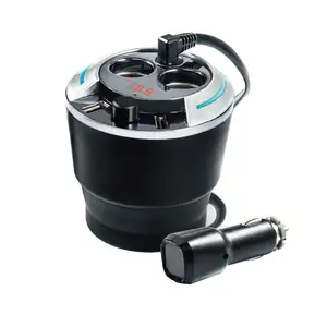 자동차 충전기 컵 홀더 듀얼 담배 라이터 소켓 전원 어댑터 듀얼 USB 포트 LED 전압 감지