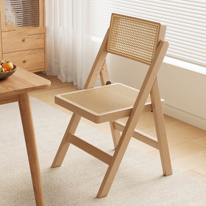Silla Plegable Moderna de Madera Maciza y Ratán, Silla de Comedor Portátil de Mimbre Natural para Patio, Jardín, Balcón y Uso en Exteriores - Product Image 5