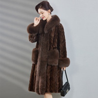 2025 Winter Neuerscheinung Importierter Vintage Nerz-Poncho Damen Langer Mantel mit Fuchspelzkragen für Mütter Mittleren Alters und Ältere Frauen