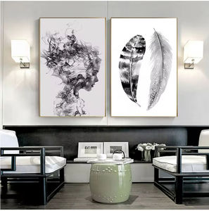 Póster de pintura de pared escandinavo nórdico imágenes en blanco y negro pluma Arte Abstracto impresiones ilustraciones decoración pintura - Product Image 2