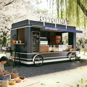Kiosque alimentaire mobile extérieur en fibre de verre, camion de restauration rapide, chariot de vente de hot-dogs et de boissons - Product Image 1