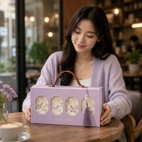 Boîte Cadeau Écologique Vert pour le Festival de la Mi-Automne, Support à Gâteaux de Lune, Poignée en Cuir Premium, Emballage Durable, Vente en Gros Personnalisée