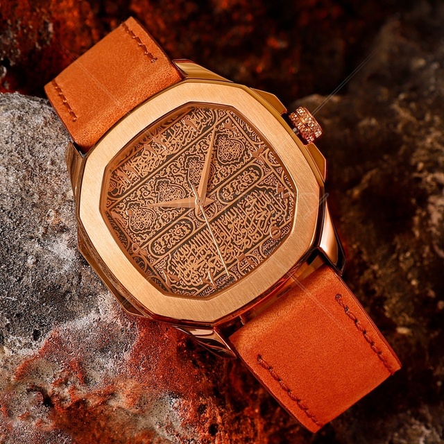 Design Gold Plated Genuine Leather Strap Fashion Stainless Steel Wristwatch Luxury Square Arabic Quartz Watch for Men