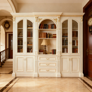 Librería de Madera Maciza con Puerta de Madera Okoume y Material Compuesto de Tablero de Densidad, Cuerpo de Tablero de Partículas Pintado, Vidrio y Madera Tallada - Product Image 2