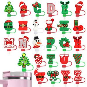 Accessoires de décoration de fête personnalisés et mignons en silicone universel de 10 mm pour pailles, série de Noël en gros - Product Image 1