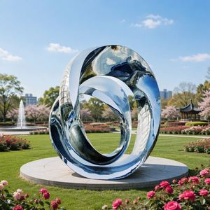 Escultura de Gran Tamaño en Forma de Flor 3D, Plateada y de Acero Inoxidable Pulido Obra de Arte Metálica Moderna para Plaza Exterior - Product Image 5