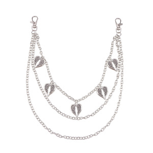 โซ่คล้องกางเกงโลหะหลายชั้นรูปหัวใจขนนก สีเงินทิเบต สไตล์ฮิปฮอป ใช้ได้ทุกวัน - Product Image 5