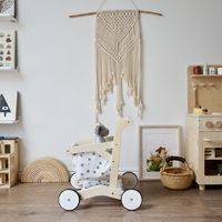 Chariot de courses en bois naturel pour bébé, jouet trotteur avec sac de rangement en tissu imprimé étoiles, jouet d'apprentissage de la marche pour tout-petits, jeu d'imitation Montessori
