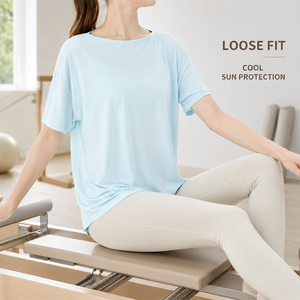 Camiseta de Yoga para Mujer, Refrigerante, Antibacteriana, de Secado Rápido, Transpirable, con Protección Solar, Holgada, de Manga Corta, para Pilates - Product Image 1