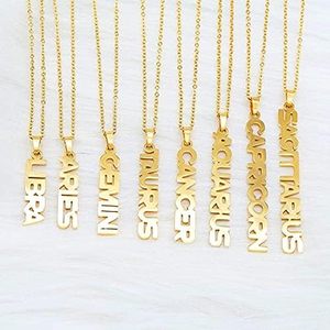 Collana Zodiacale da Donna Placcata Oro 18K, Ciondolo 12 Costellazioni, Catena in Bambù, Gioielli Sportivi in Acciaio Inossidabile, Segno Astrologico con Lettera - Product Image 5
