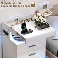 Table de chevet intelligente moderne pour chambre à coucher avec lumière LED, chargeur sans fil, capteur, compartiment caché et serrure, design en bois