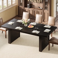 Table à manger noire de 70,87 pouces pour 6 à 8 personnes, table de salle à manger rectangulaire moderne avec double piédestal robuste, grand bureau à manger long