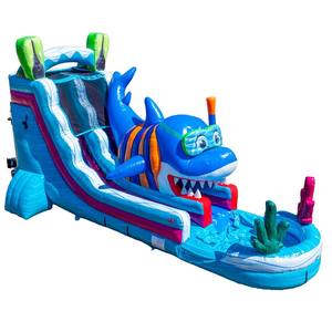 Nouveau design 2026 : Toboggan aquatique gonflable commercial en forme de requin pour bébés et enfants, idéal pour la <span class=keywords><strong>location</strong></span> de fêtes estivales - Product Image 1